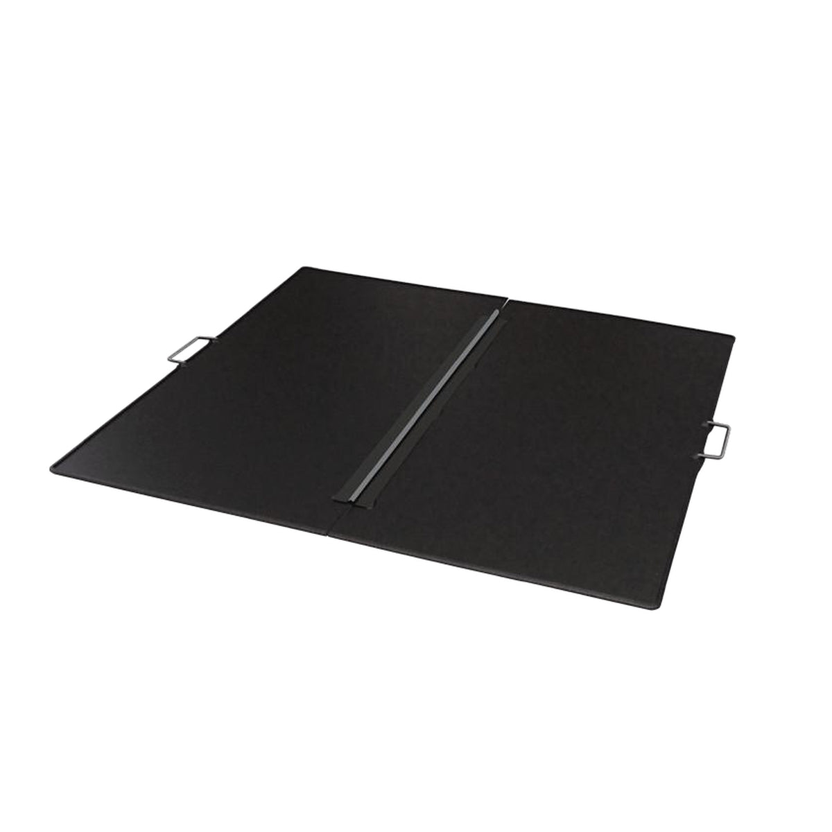 Master Flame square folding fire pit cover, black finish with stainless steel piano hinge and handles