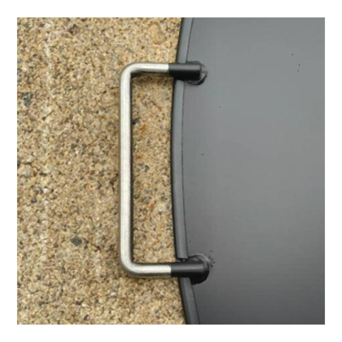 Unpainted stainless steel handle on the Master Flame folding fire pit cover