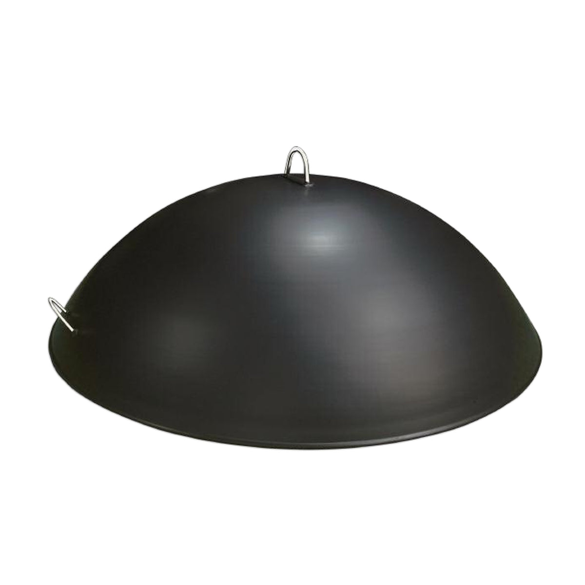 Master Flame round dome fire pit cover snuffer, black spun carbon steel with handles