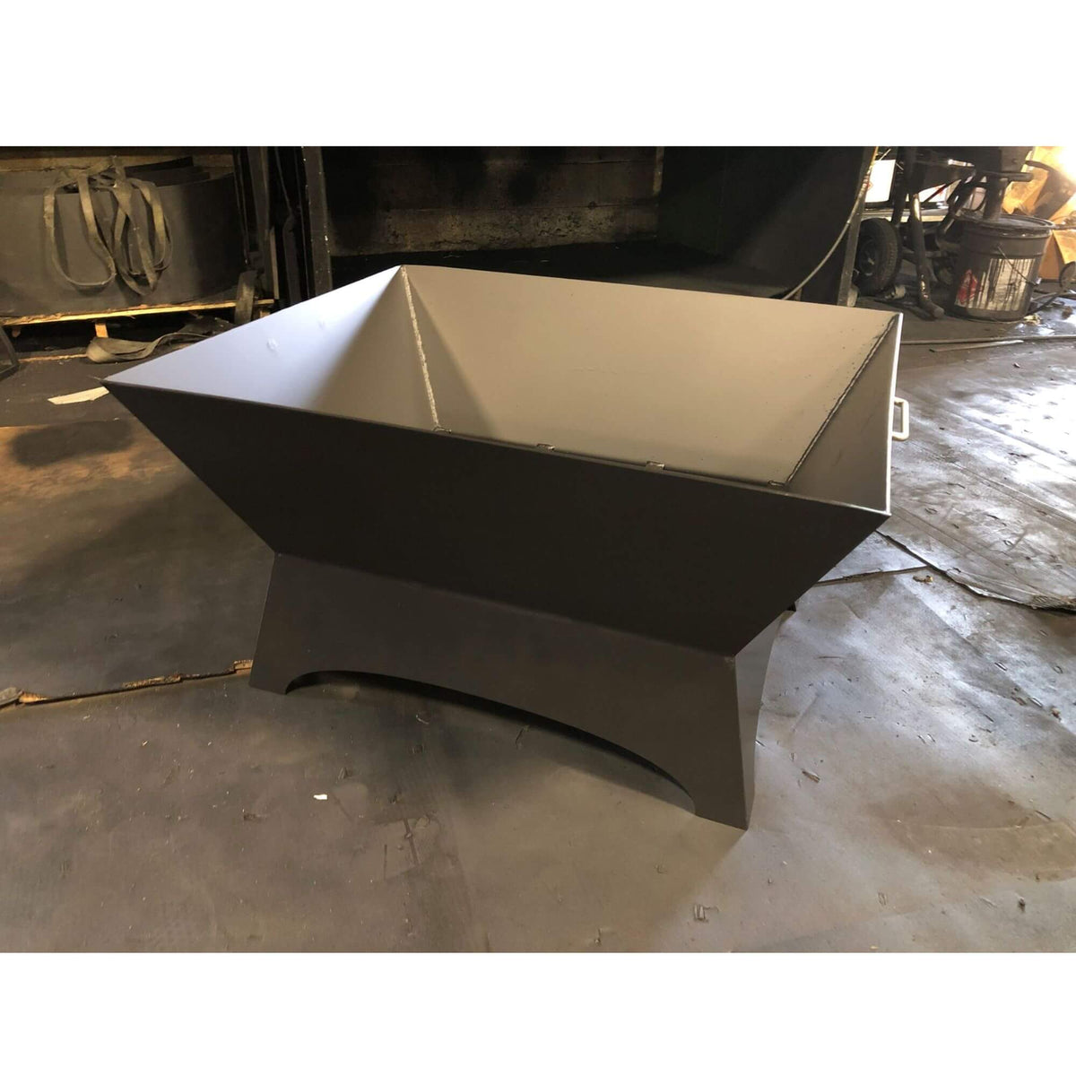 Master Flame square welded steel fire pit, side view