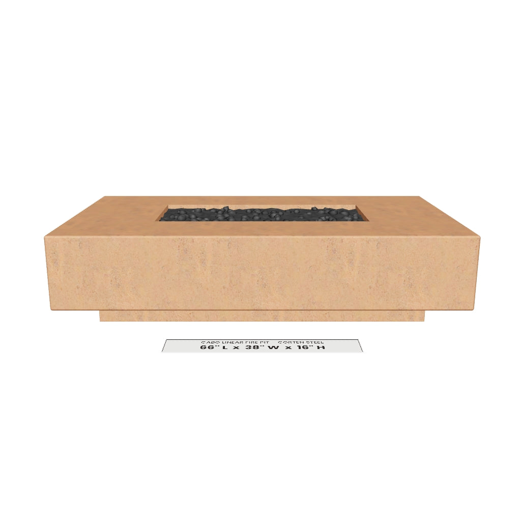 Cabo Linear Fire Pit Corten Steel 3D model – 66 in x 38 in x 16 in tall