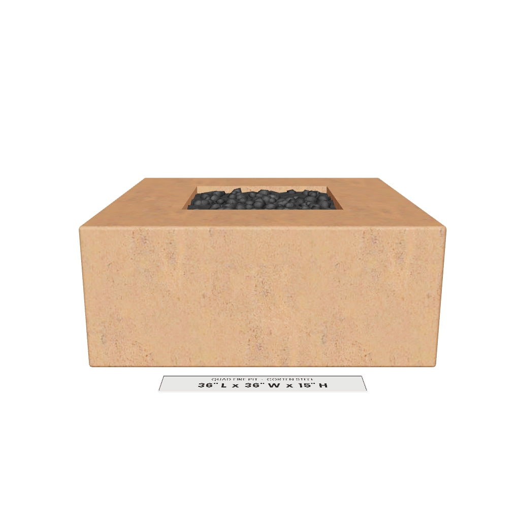 Quad Fire Pit Corten Steel 3D model – 36 in x 36 in x 15 in tall