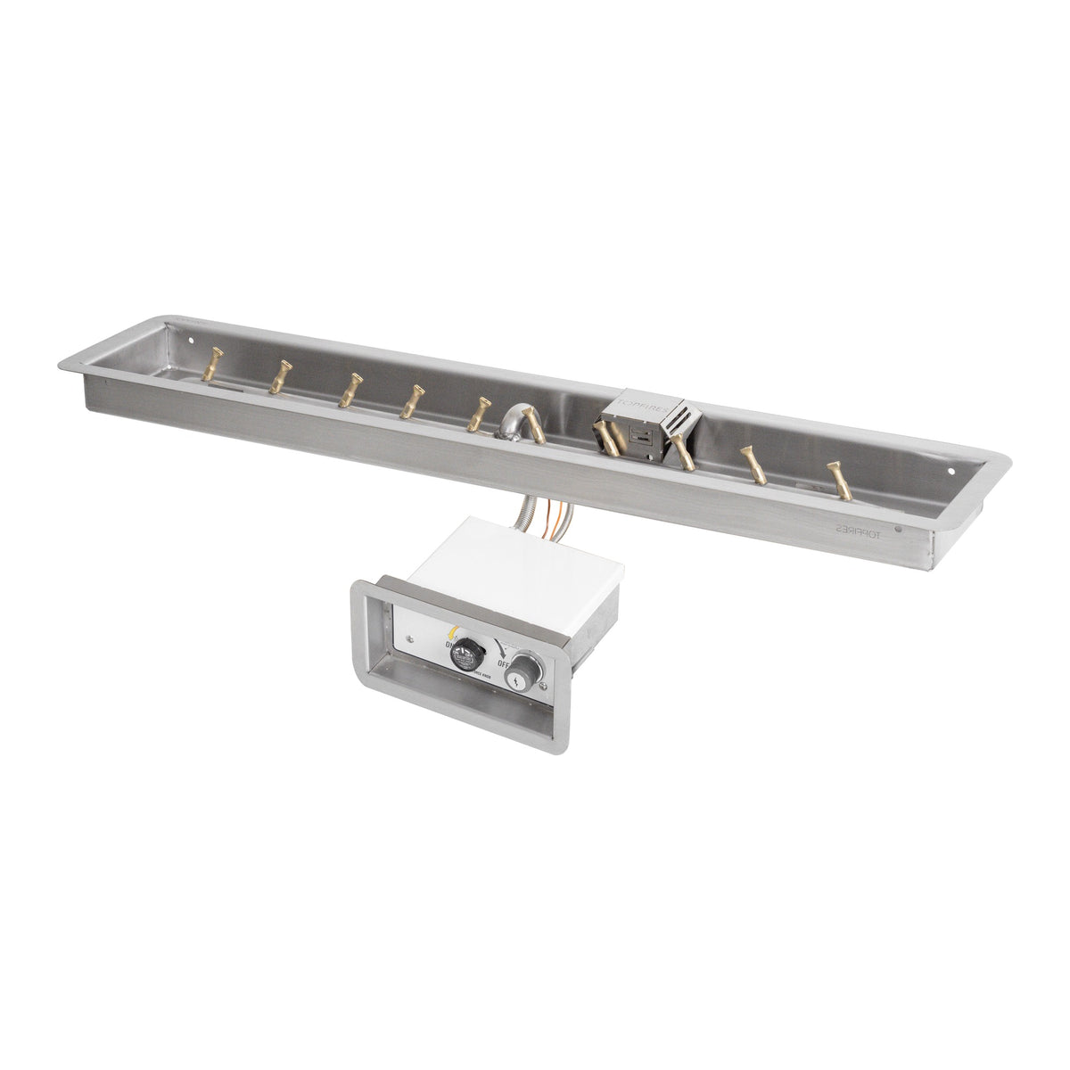 Rectangular drop-in pan with brass linear bullet burner, Flame Sense w/ Spark Ignition