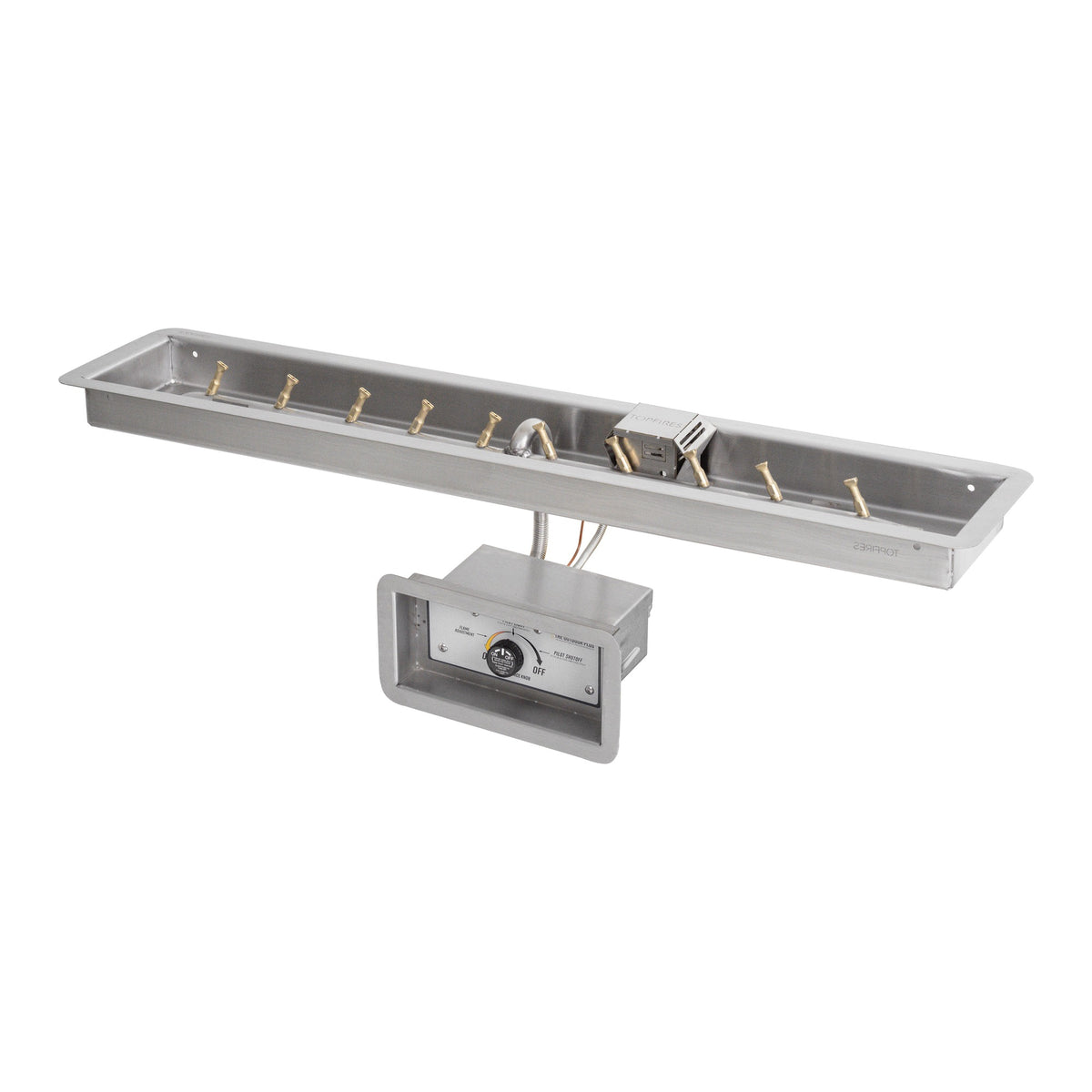 Rectangular drop-in pan with brass linear bullet burner, Match Lit w/ Flame Sense