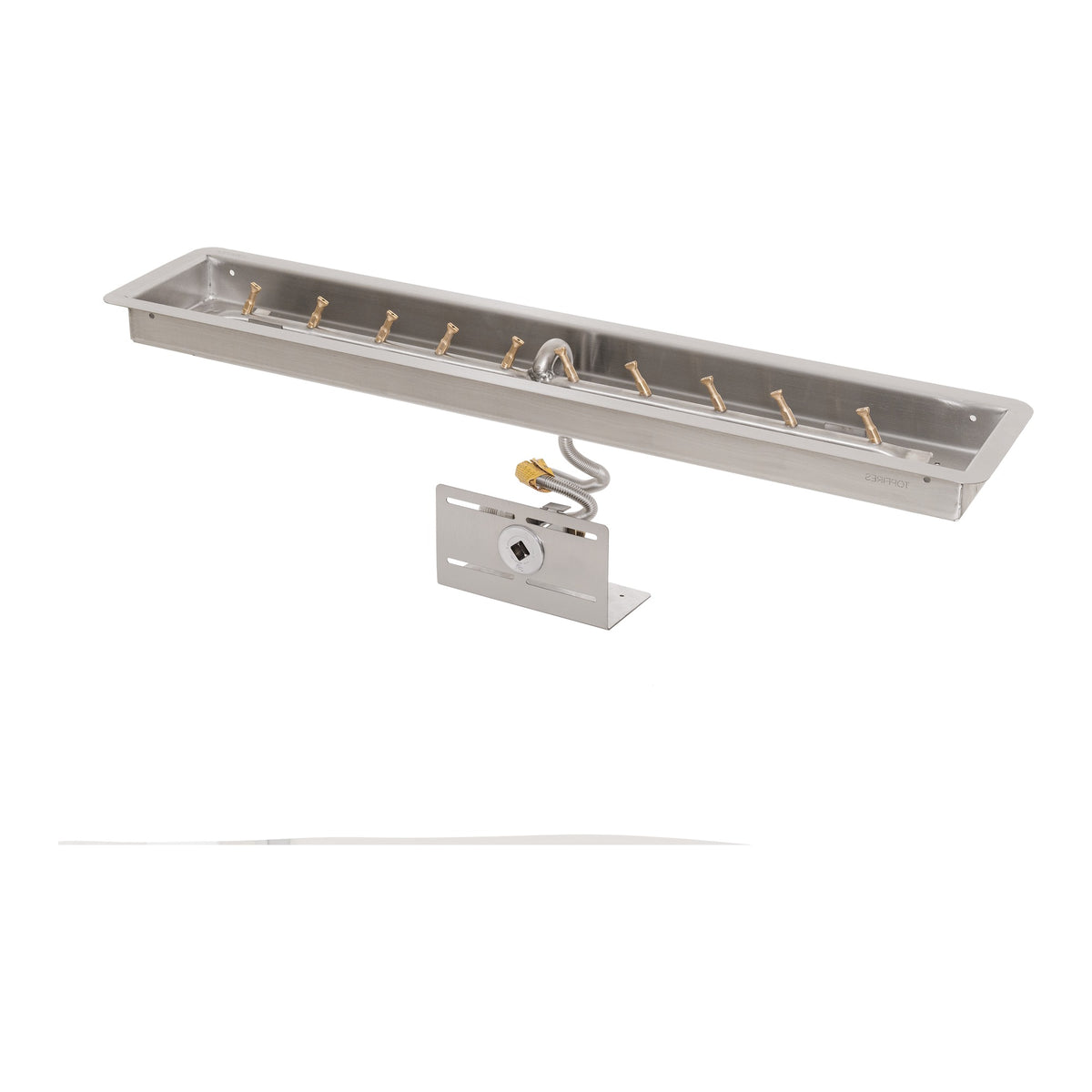 Rectangular drop-in pan with brass linear bullet burner, Match Lit
