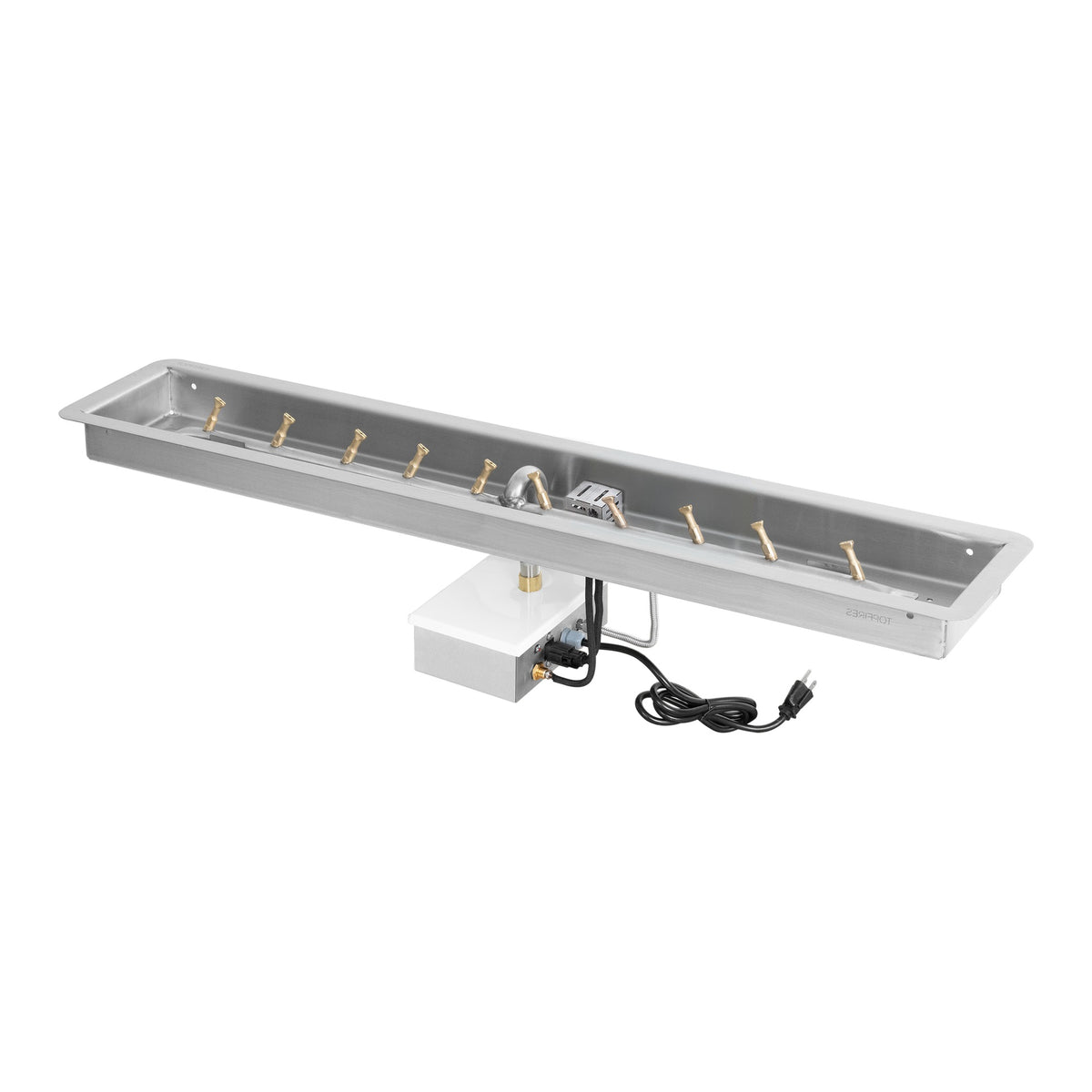 Rectangular drop-in pan with brass linear bullet burner, Plug & Play