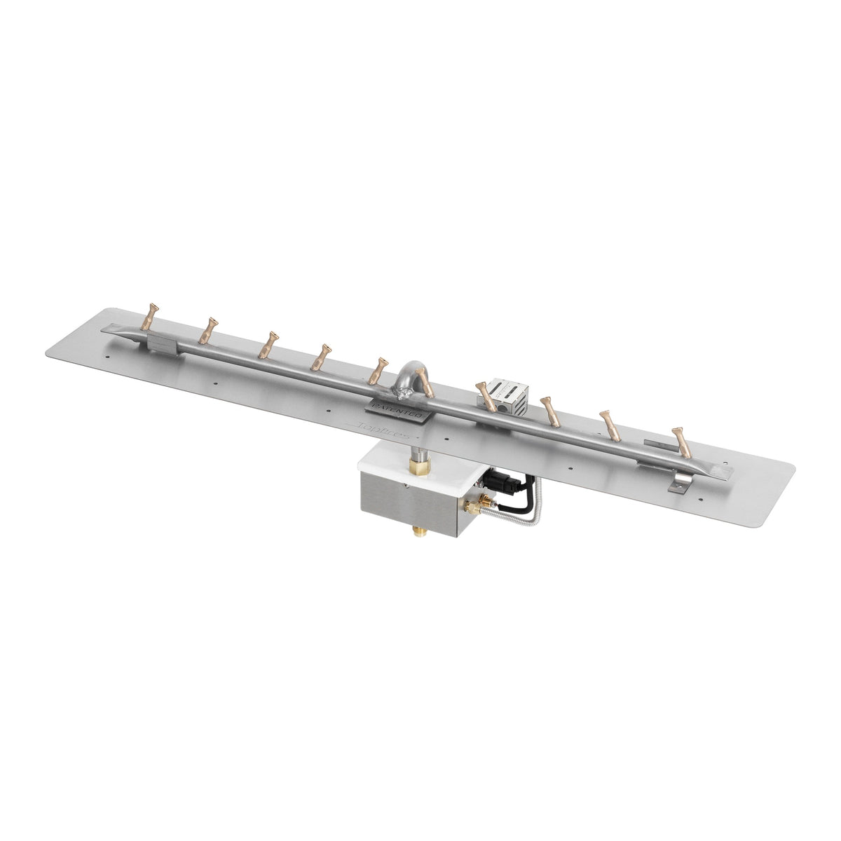 Rectangular flat pan with brass linear bullet burner, 30DC Electronic Ignition