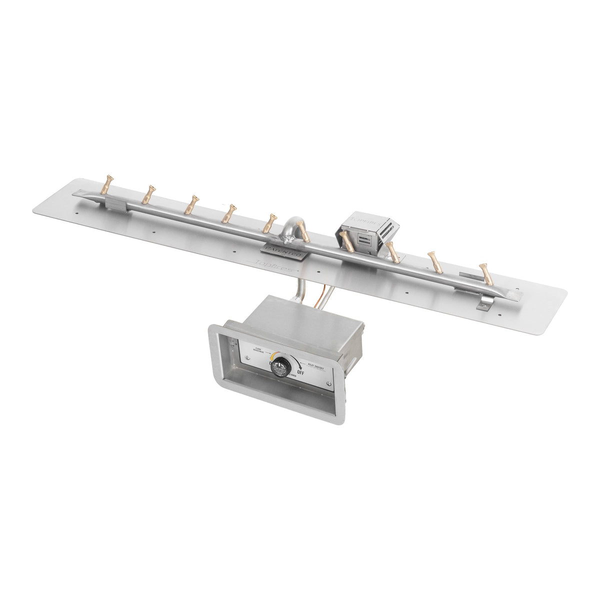 Rectangular flat pan with stainless steel linear bullet burner, Match Lit w/ Flame Sense
