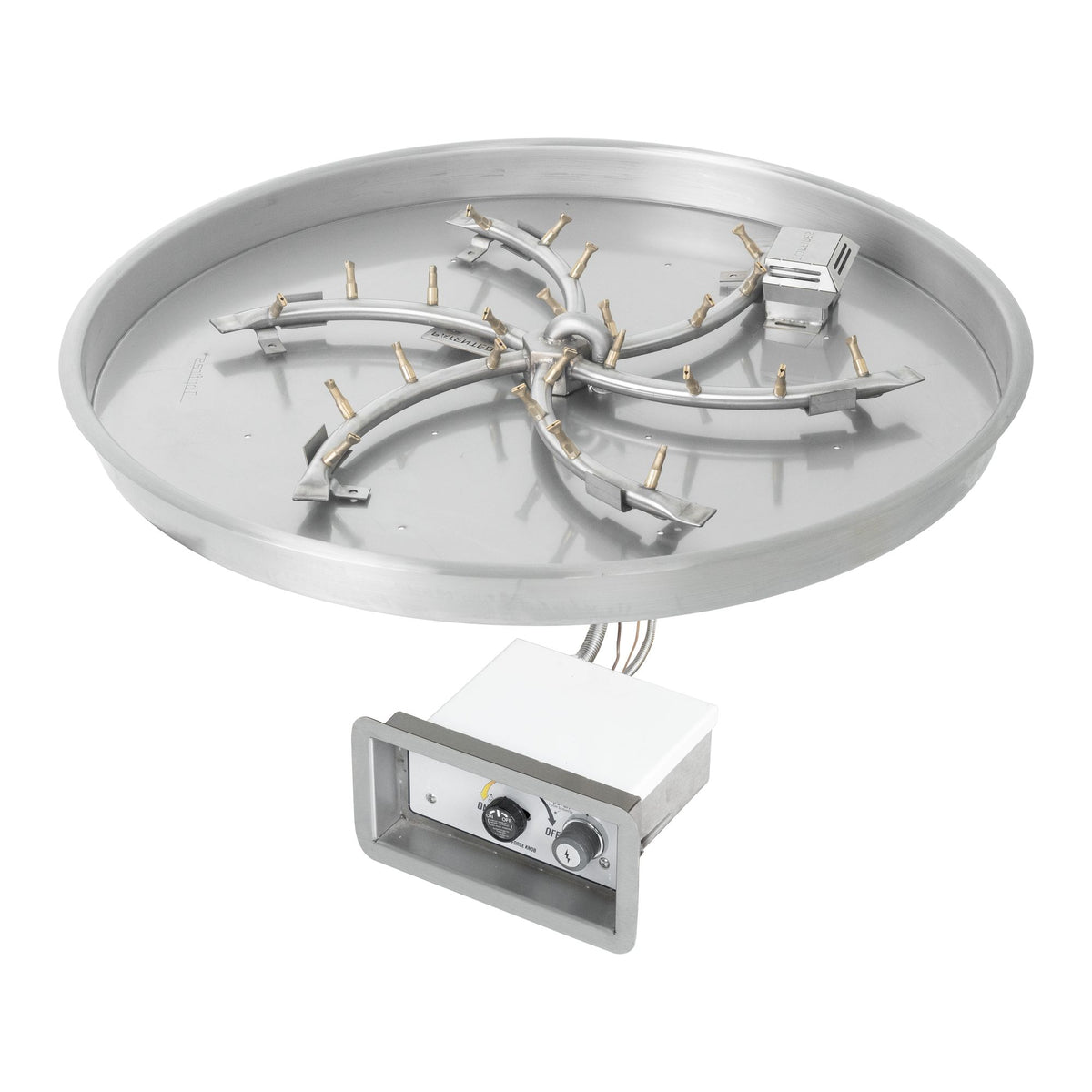 Round drop-in pan with stainless steel triple 'S' bullet burner, Flame Sense w/ Spark Ignition