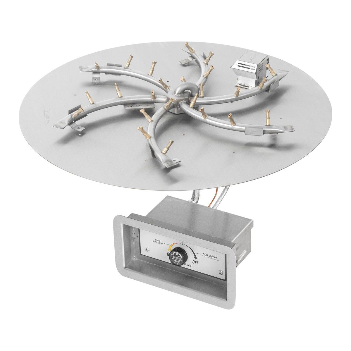 Round flat pan with brass triple 'S' bullet burner, Match Lit w/ Flame Sense