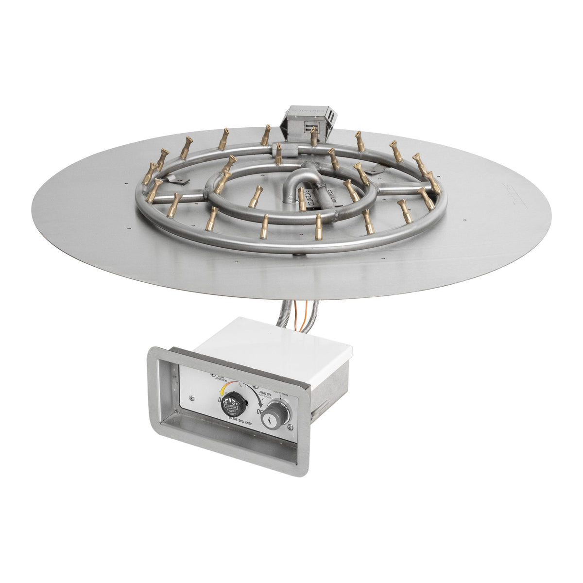 Round flat pan with stainless steel round bullet burner, Flame Sense w/ Spark Ignition