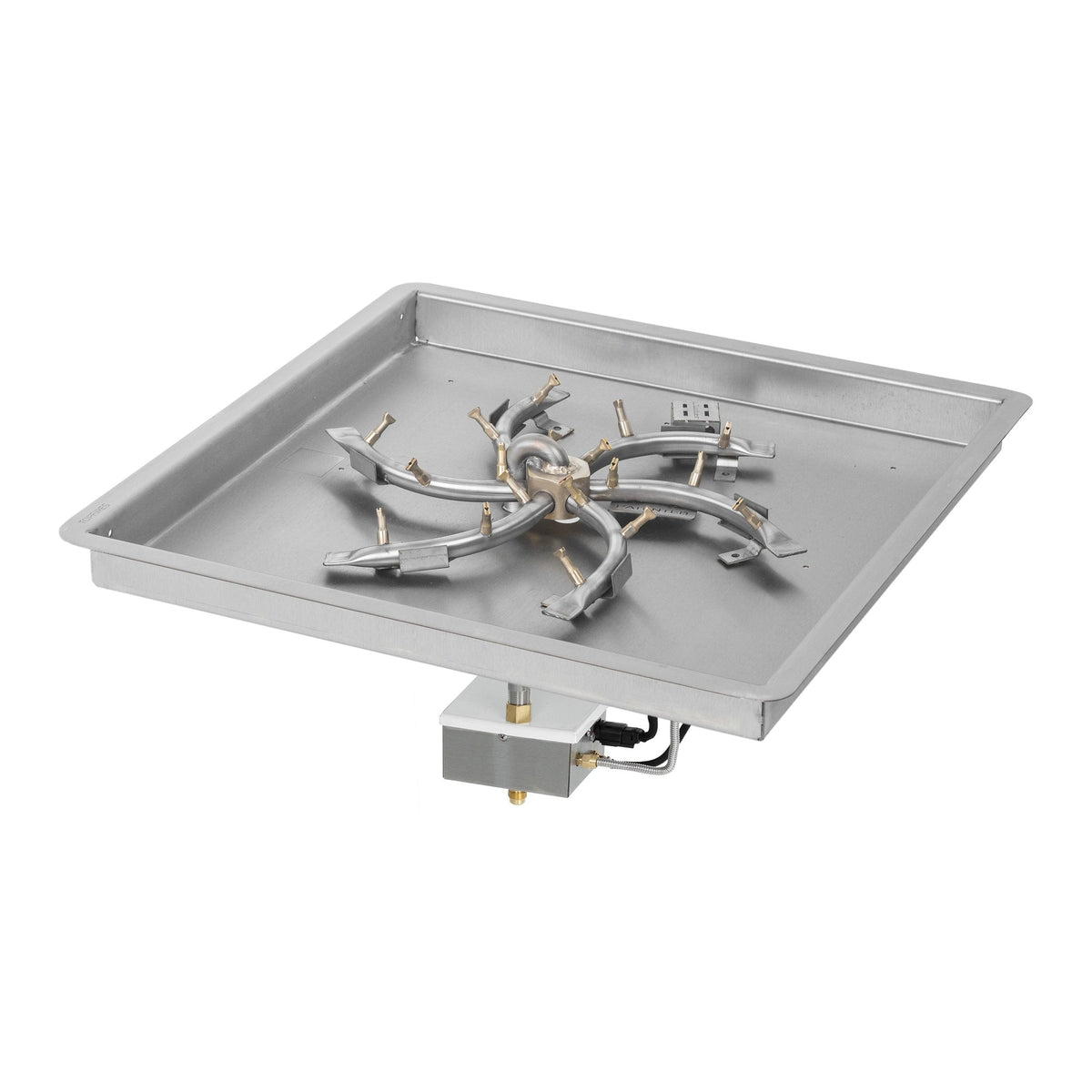 Square drop-in pan with brass triple 'S' bullet burner, 30DC Electronic Ignition