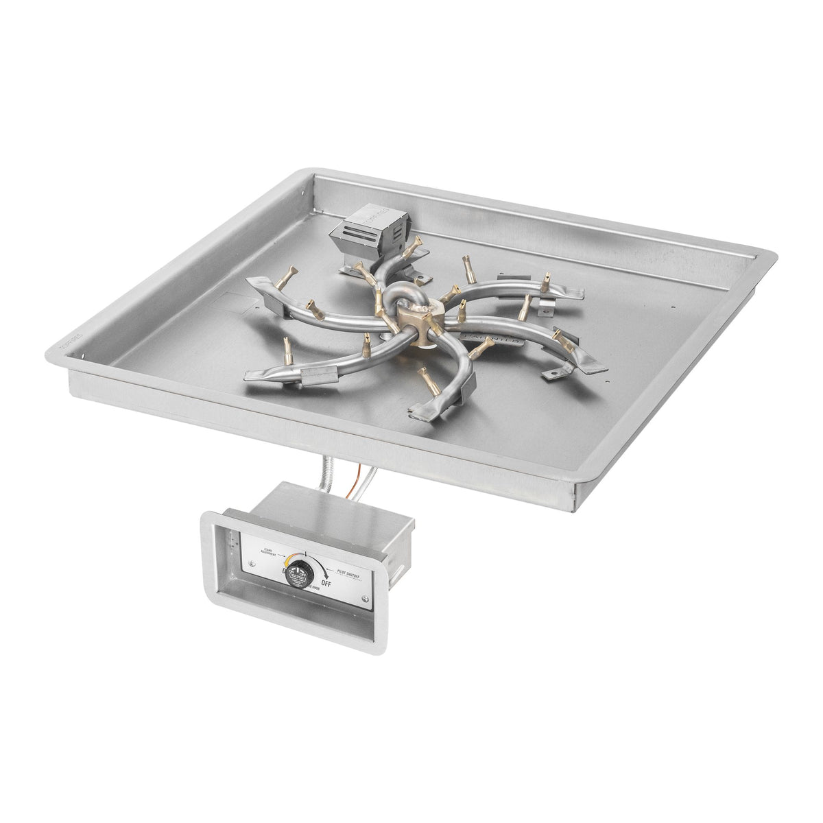 Square drop-in pan with brass triple 'S' bullet burner, Match Lit w/ Flame Sense