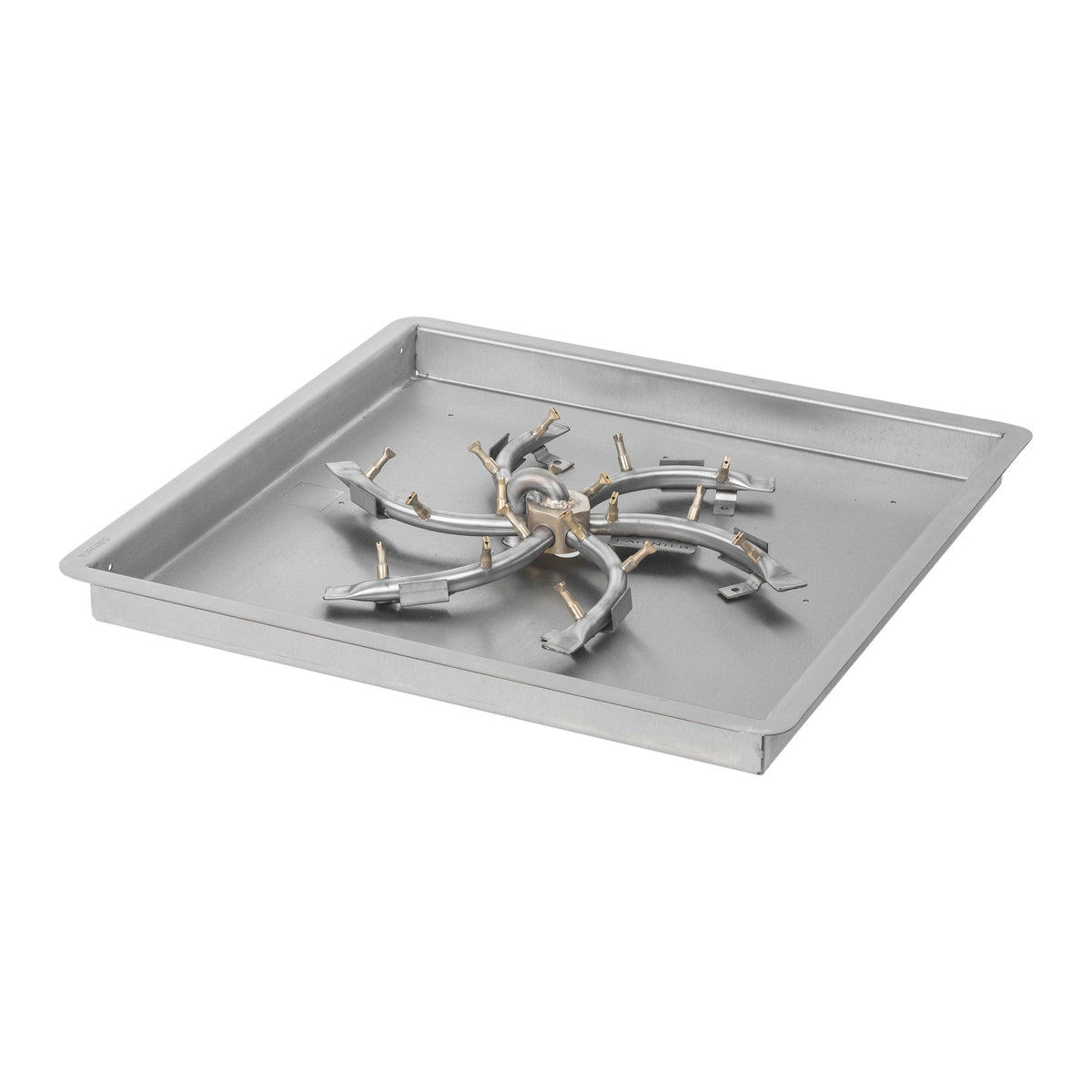 Square drop-in pan with brass triple 'S' bullet burner, Match Lit