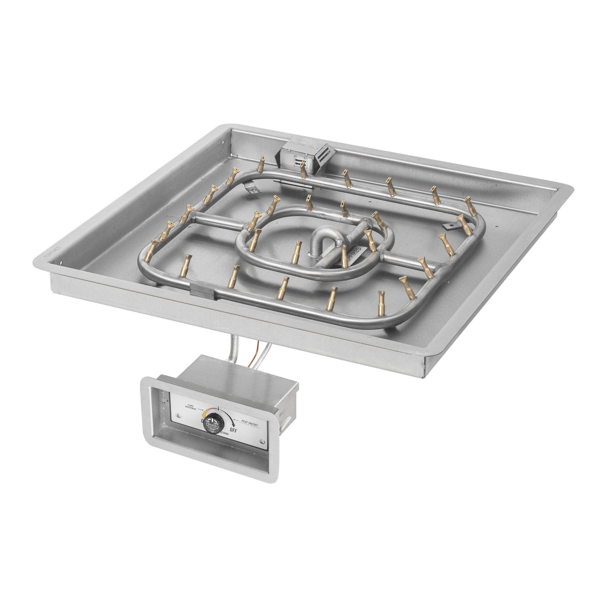 Square drop-in pan with stainless steel square bullet burner, Match Lit w/ Flame Sense
