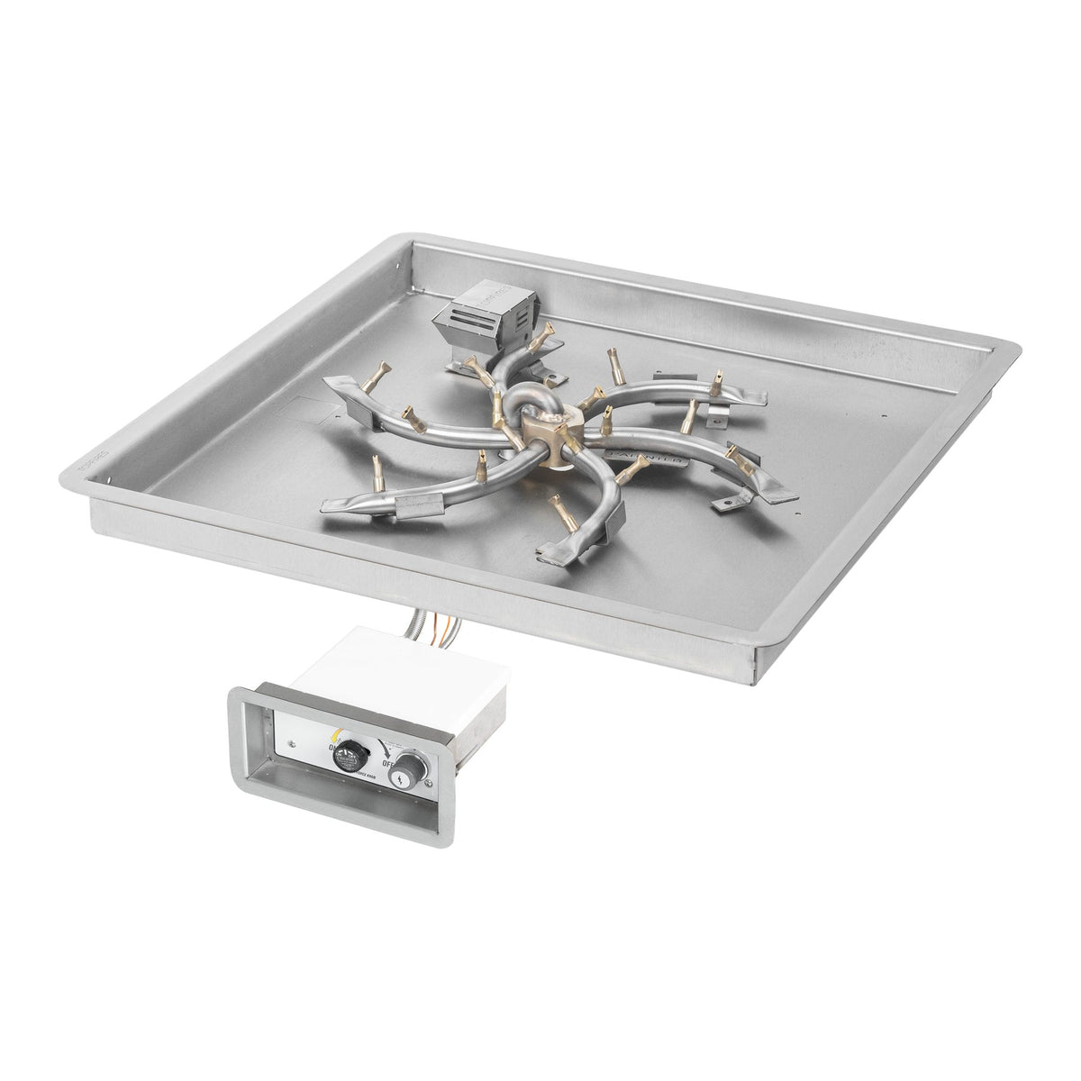 Square drop-in pan with stainless steel triple 'S' bullet burner, Flame Sense w/ Spark Ignition