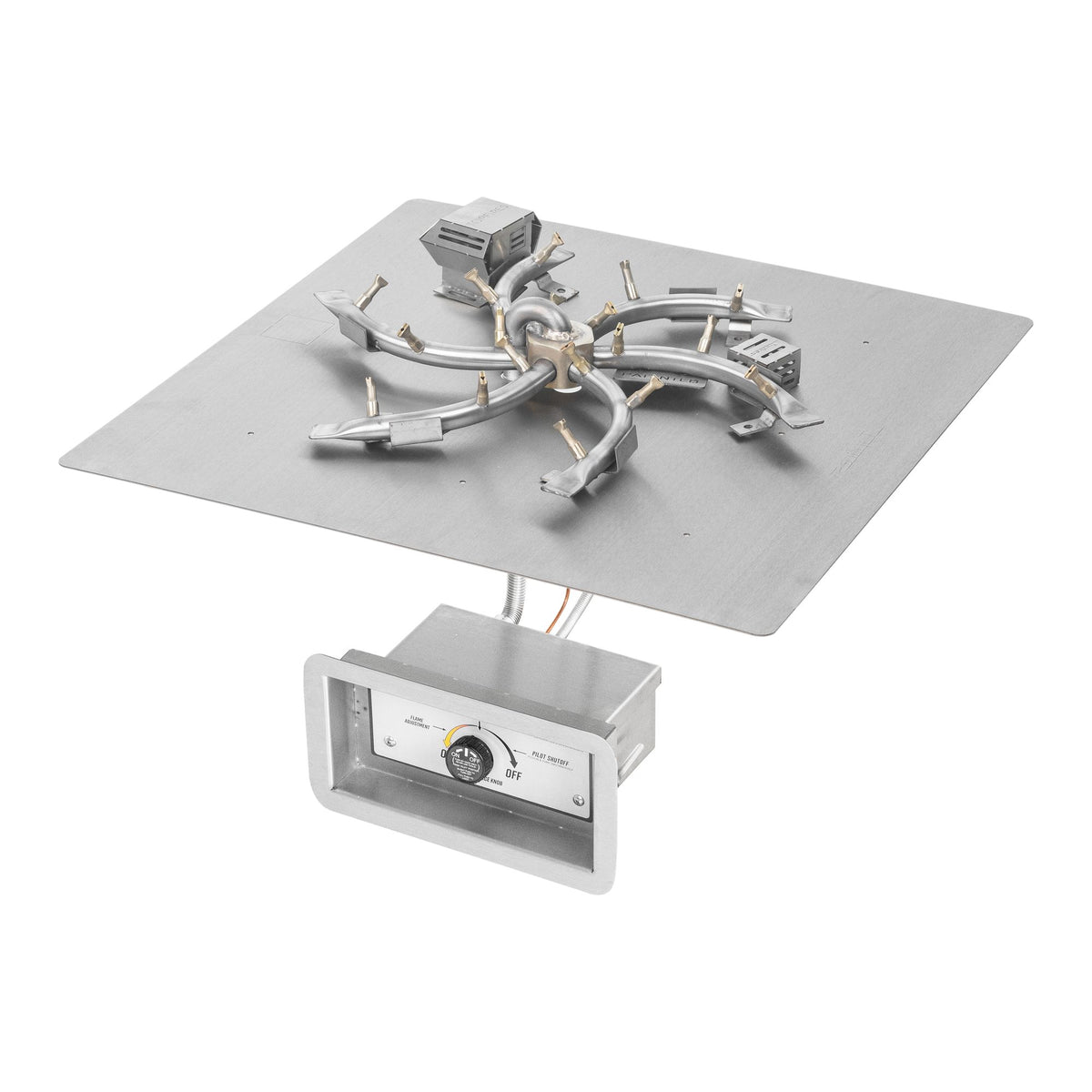 Square flat pan with brass triple 'S' bullet burner, Match Lit w/ Flame Sense