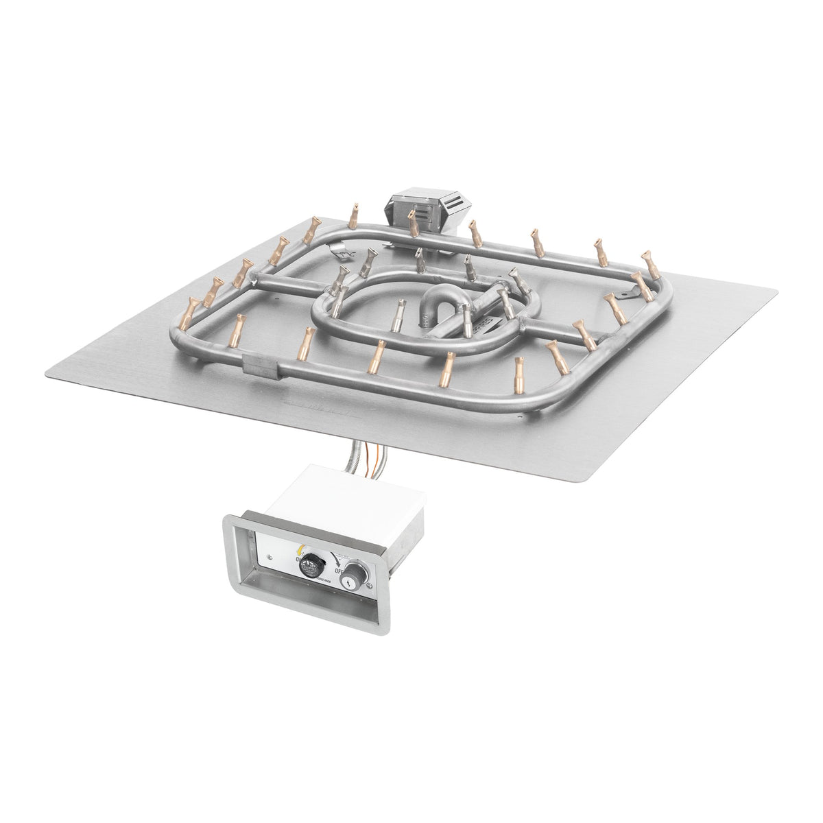 Square flat pan with stainless steel square bullet burner, Flame Sense w/ Spark Ignition