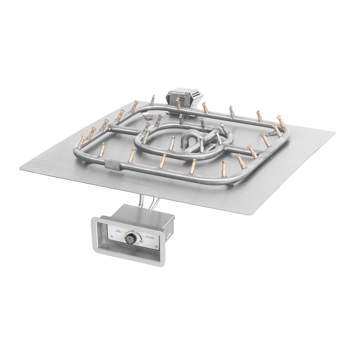 Square flat pan with stainless steel square bullet burner, Match Lit w/ Flame Sense
